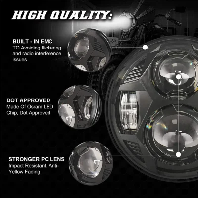 5.75 inch Led Headlight With High/Low Beam DRL For Honda Yamaha Harley Dyna Sportster Softail FXST, FXSTB, FXSTC 5 3/4″Headlamp.